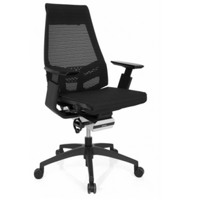Sedia da ufficio professionale GENIDIA SMART BLACK con rivestimento in rete nera e braccioli di hjh OFFICE