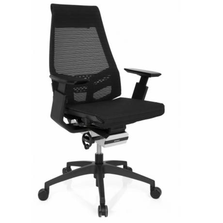 Sedia da ufficio professionale GENIDIA SMART BLACK con rivestimento in rete nera e braccioli di hjh OFFICE