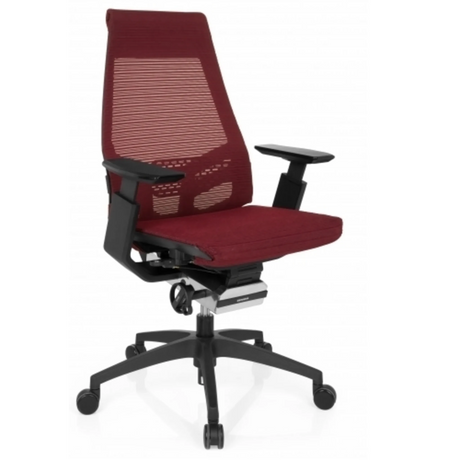 Sedia da ufficio professionale GENIDIA SMART BLACK con rivestimento in rete rosso-nero e braccioli neri di hjh OFFICE