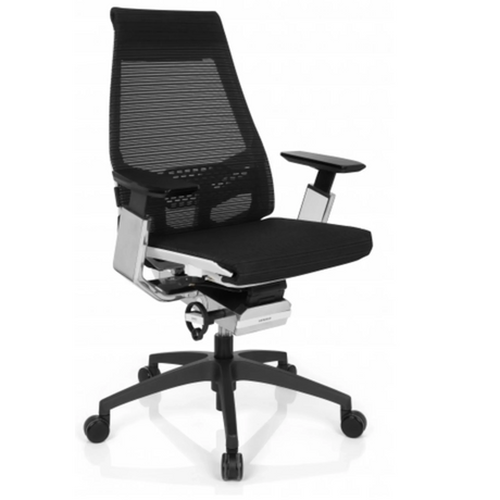 Sedia da ufficio professionale GENIDIA SMART WHITE CM con rivestimento in rete nera e dettagli cromati di hjh OFFICE