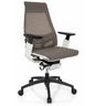 Sedia da ufficio professionale GENIDIA SMART WHITE con rivestimento in rete grigia, braccioli bianchi e base nera di hjh OFFICE