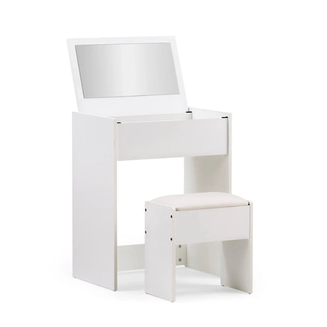 Tavolo da trucco Glamdesk in bianco con specchio integrato e sgabello imbottito coordinato di hjh LIVING