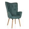 Poltrona imbottita HAVENIO I verde menta con bottoni e gambe in legno chiaro di hjh LIVING