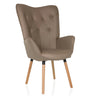 Poltrona imbottita marrone HAVENIO I con bottoni e gambe in legno chiaro di hjh LIVING