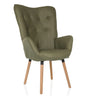 Poltrona imbottita verde HAVENIO I con bottoni e gambe in legno chiaro di hjh LIVING