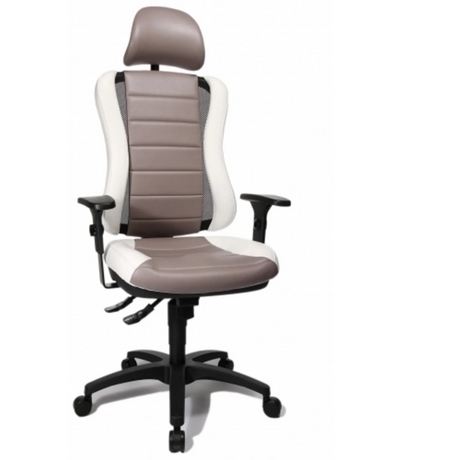 Sedia da ufficio professionale HEAD POINT RS in bianco e marrone con poggiatesta e braccioli di Topstar
