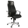 Poltrona professionale HIGH SIT UP nera con schienale in rete, braccioli e base a stella di Topstar