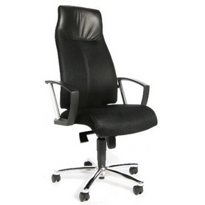 Poltrona professionale HIGH SIT UP nera con schienale in rete, braccioli e base a stella di Topstar