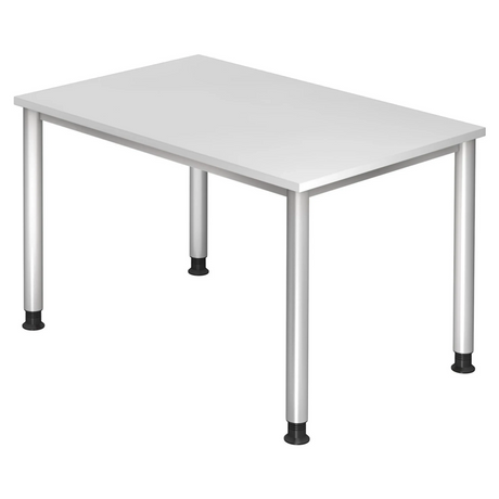 Scrivania regolabile in altezza HILO 12 S in bianco con quattro gambe rotonde di hjh OFFICE PRO