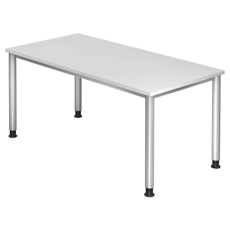 Scrivania regolabile in altezza HILO 16 S in bianco con quattro gambe argentate di hjh OFFICE PRO