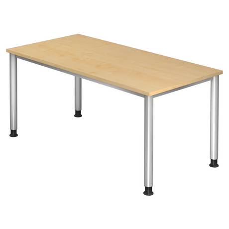 Scrivania regolabile in altezza HILO 16 S con piano in legno d'acero e gambe argentate di hjh OFFICE PRO