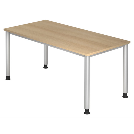 Scrivania regolabile in altezza HILO 16 S in rovere con gambe argentate di hjh OFFICE PRO