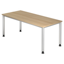 Scrivania regolabile in altezza HILO 19 S in effetto rovere con quattro gambe argentate di hjh OFFICE PRO