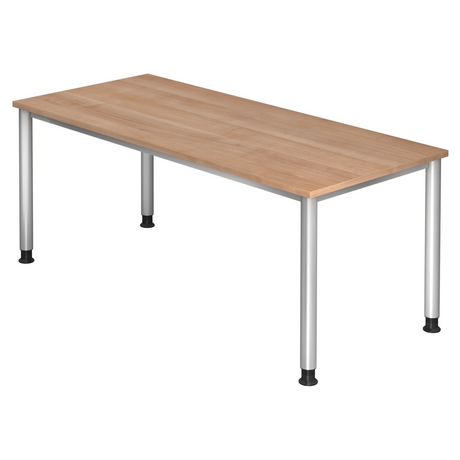 Scrivania regolabile in altezza HILO 19 S con piano in noce e gambe argentate di hjh OFFICE PRO