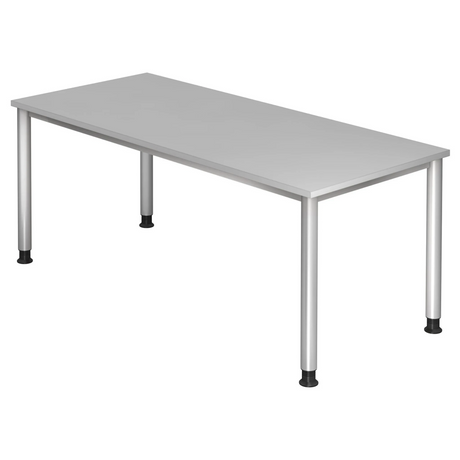 Scrivania grigia HILO 19 S con piano liscio e quattro gambe rotonde di hjh OFFICE PRO