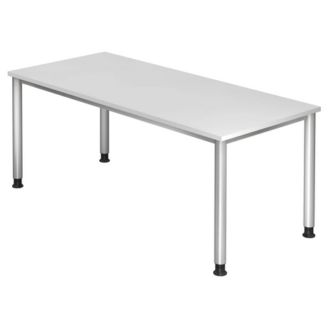Scrivania regolabile in altezza HILO 19 S in bianco con quattro gambe rotonde in metallo di hjh OFFICE PRO