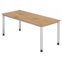 Scrivania regolabile in altezza HILO 19 S in rovere rustico con quattro gambe argentate di hjh OFFICE PRO