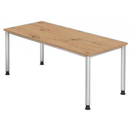 Scrivania regolabile in altezza HILO 19 S in rovere rustico con quattro gambe argentate di hjh OFFICE PRO