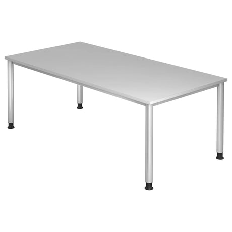 Scrivania grigia HILO 2E S con piano rettangolare e quattro gambe rotonde di hjh OFFICE PRO