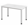 Scrivania regolabile in altezza HILO 612 S in bianco e argento con quattro gambe rotonde di hjh OFFICE PRO