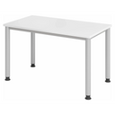 Scrivania regolabile in altezza HILO 612 S in bianco e argento con quattro gambe rotonde di hjh OFFICE PRO