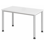 Scrivania regolabile in altezza HILO 612 S in bianco e argento con quattro gambe rotonde di hjh OFFICE PRO