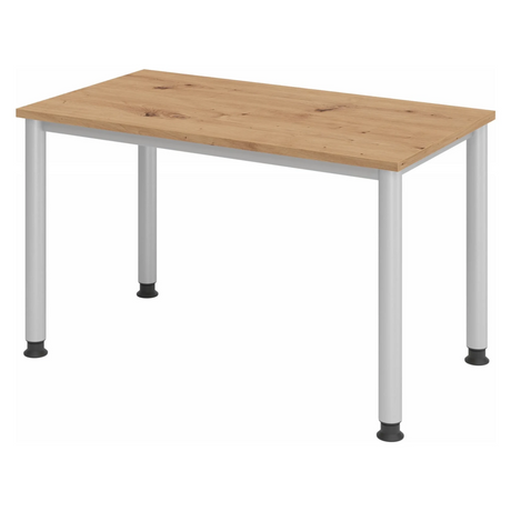 Scrivania regolabile in altezza HILO 612 S in frassino e argento con quattro gambe rotonde di hjh OFFICE PRO