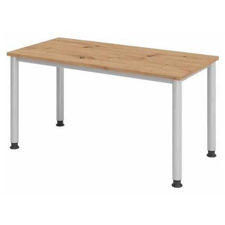 Scrivania regolabile in altezza HILO 614 S in rovere nodoso con gambe argentate di hjh OFFICE PRO