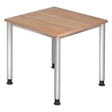 Scrivania regolabile in altezza HILO 8 S con piano effetto noce e gambe argentate di hjh OFFICE PRO