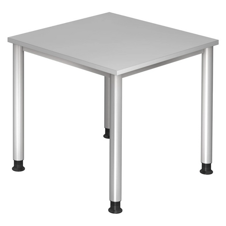 Scrivania grigia HILO 8 S con piano quadrato e quattro gambe rotonde di hjh OFFICE PRO