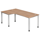 Scrivania a L HILO 82 S in effetto noce con gambe argentate di hjh OFFICE PRO