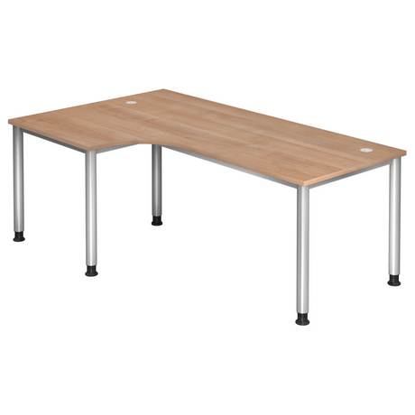 Scrivania a L HILO 82 S in effetto noce con gambe argentate di hjh OFFICE PRO