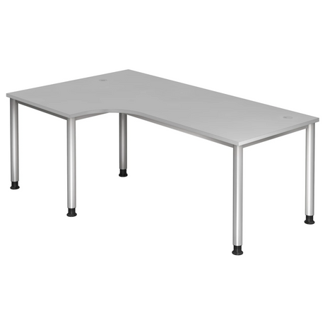 Scrivania grigia a L HILO 82 S con gambe argentate e passacavi di hjh OFFICE PRO