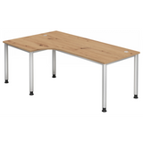 Scrivania a L HILO 82 S in rovere rustico con gambe in metallo argento di hjh OFFICE PRO