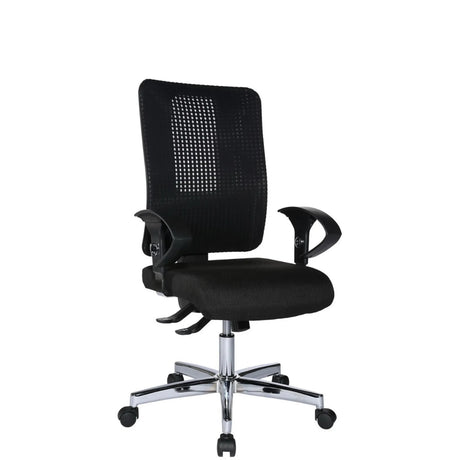Sedia da ufficio professionale HJH SITNESS WORK in nero con schienale in rete e base cromata di Topstar