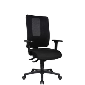 Sedia da ufficio professionale HJH WORK PRO in nero con schienale in rete e braccioli di Topstar