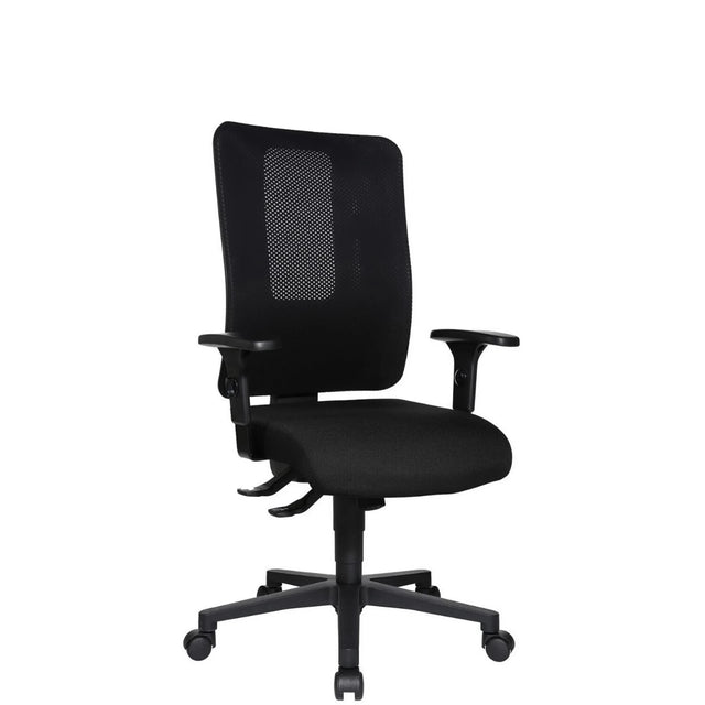 Sedia da ufficio professionale HJH WORK PRO in nero con schienale in rete e braccioli di Topstar