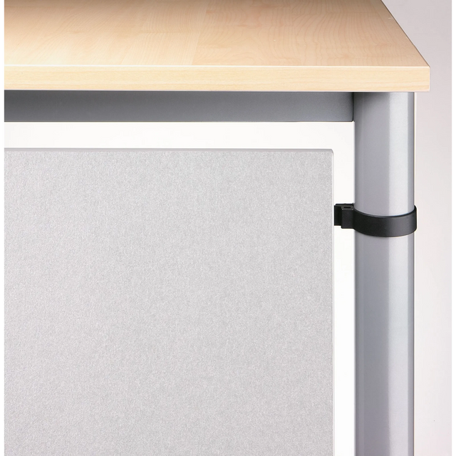 Pannello divisorio HR S in argento con un piano in legno chiaro e un pannello grigio di hjh OFFICE PRO