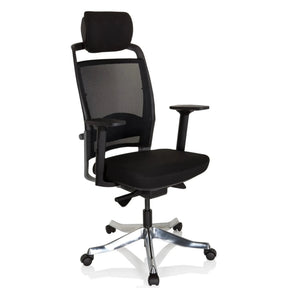 Sedia da ufficio professionale IKAST I in nero con schienale in rete e poggiatesta di hjh OFFICE
