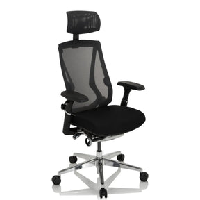 High-end Sedia da ufficio INSPERO in nero con schienale in rete, poggiatesta e base in cromo di hjh OFFICE