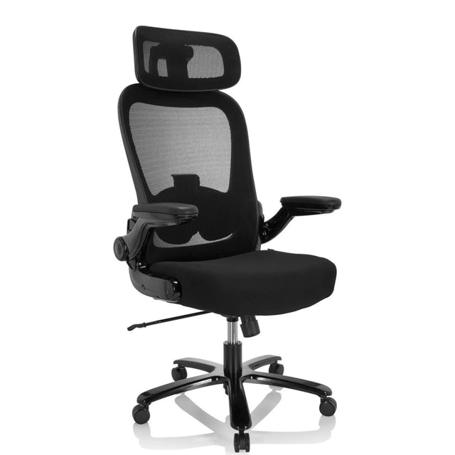 Sedia girevole XXL INSTRUCTOR SW I PRO nera con schienale in rete, poggiatesta e braccioli di hjh OFFICE