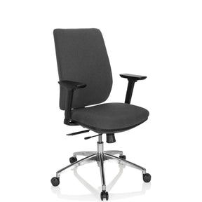 Sedia da ufficio professionale INTEGRIO I con rivestimento in tessuto grigio scuro e base a stella argento di hjh OFFICE