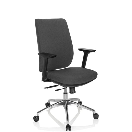 Sedia da ufficio professionale INTEGRIO I con rivestimento in tessuto grigio scuro e base a stella argento di hjh OFFICE