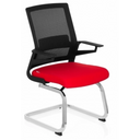 Sedia a sbalzo INVENTOR V con schienale in rete nera, seduta rossa e struttura cromata di hjh OFFICE