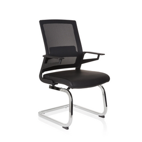 Sedia a sbalzo INVENTOR V PRO nera con schienale in rete, braccioli e struttura a slitta cromata di hjh OFFICE