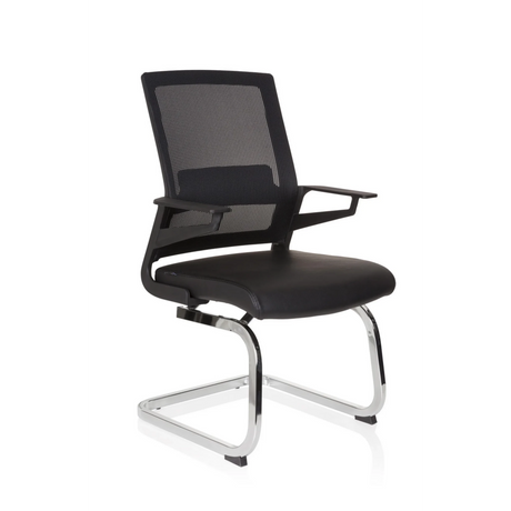 Sedia a sbalzo INVENTOR V PRO nera con schienale in rete, braccioli e struttura a slitta cromata di hjh OFFICE