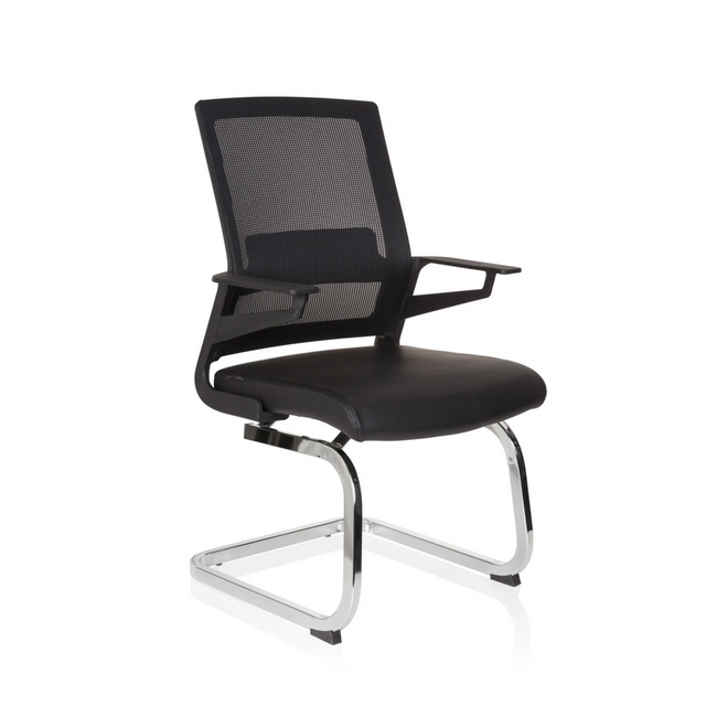 Sedia a sbalzo INVENTOR V PRO nera con schienale in rete, braccioli e struttura a slitta cromata di hjh OFFICE