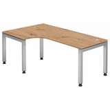 Scrivania regolabile in altezza JAVA 82 S in rovere rustico con piano a L e struttura argentata di hjh OFFICE PRO