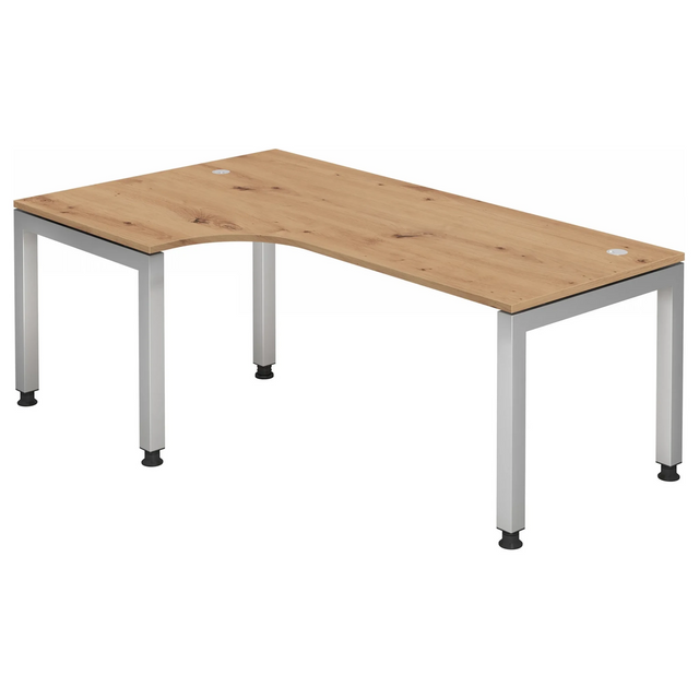 Scrivania regolabile in altezza JAVA 82 S in rovere rustico con piano a L e struttura argentata di hjh OFFICE PRO