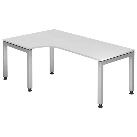 Scrivania a L JAVA 82 S in bianco con un angolo arrotondato e gambe argentate di hjh OFFICE PRO